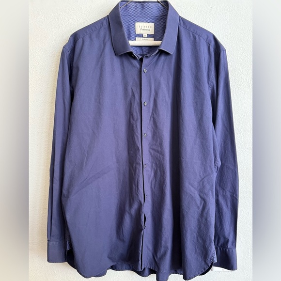 TED BAKER Navy Dress Shirt | Bold Cuff Detail | Luxe Stretch Fit | L - Picture 1 of 14